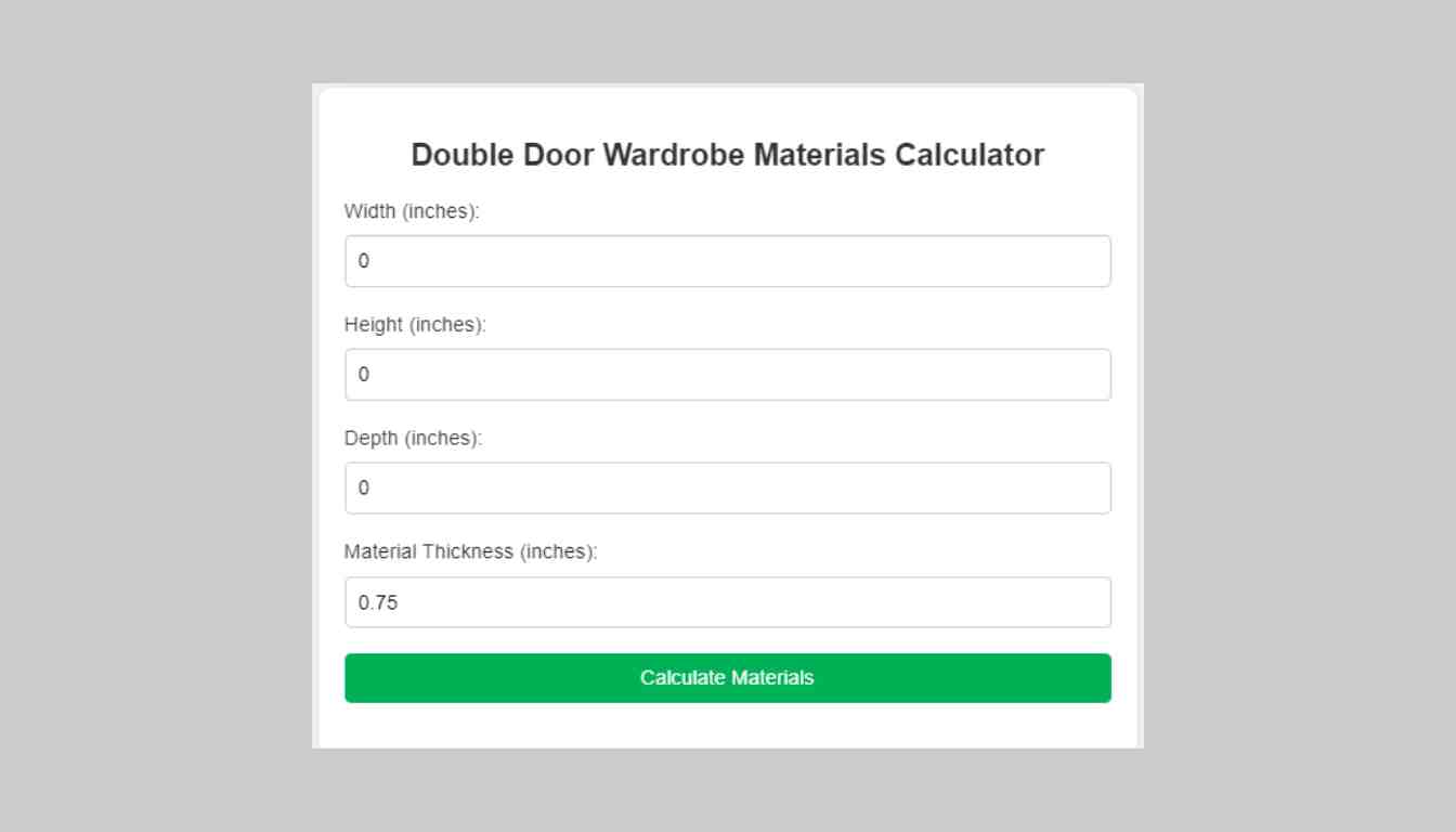 Double Door Wardrobe Materials Calculator