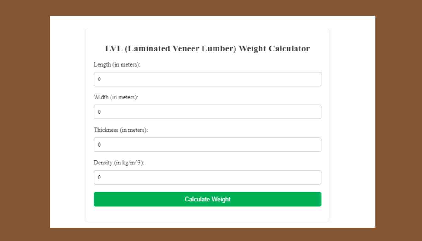 LVL (Laminated Veneer Lumber) Weight Calculator