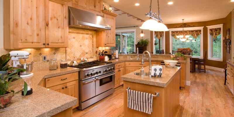 Honey Oak Cabinets With Grey Wood Floors