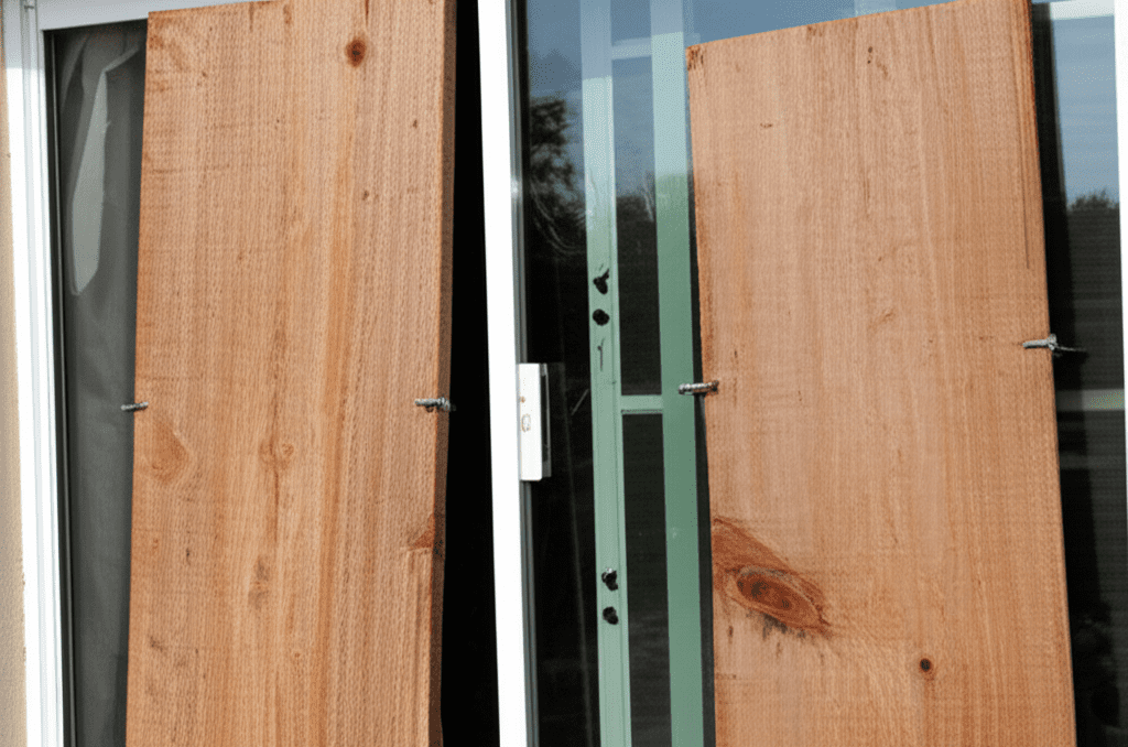 Generate a high-quality, relevant image prompt for an article about: How To Board Up Sliding Glass D