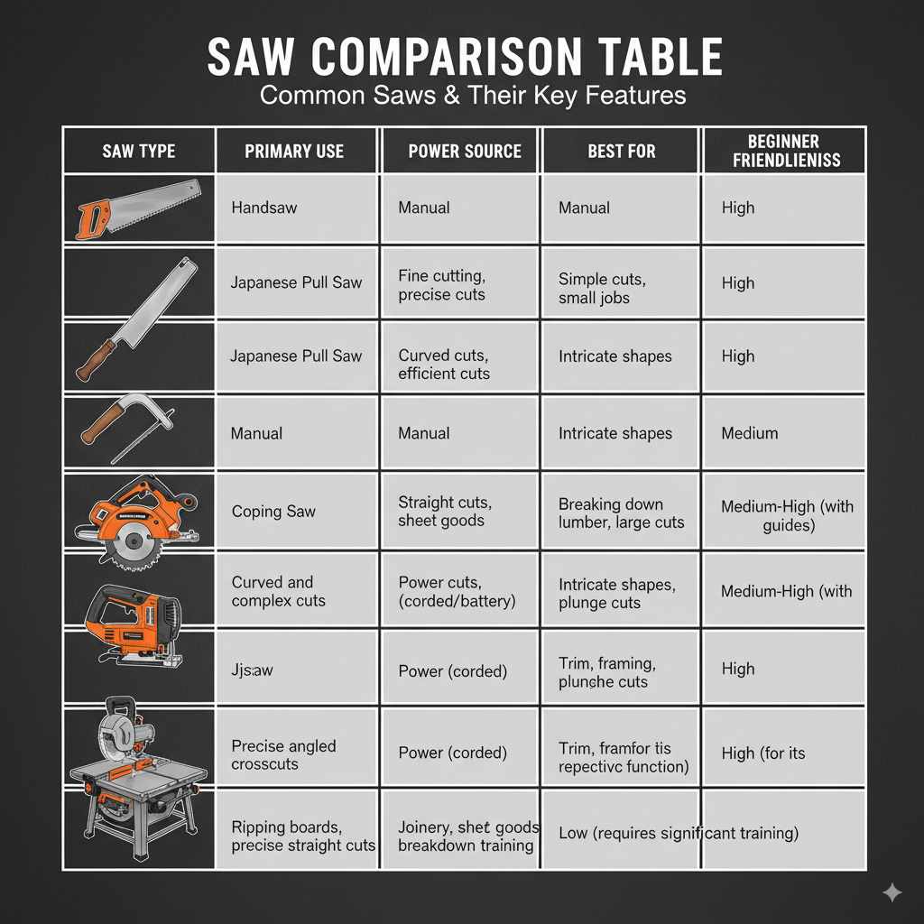 Saw Comparison Table