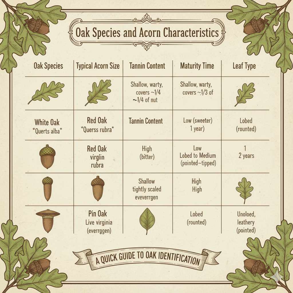 Oak Species and Acorn Characteristics
