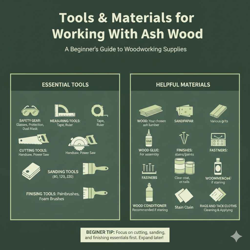 Tools and Materials for Working with Ash Wood Color