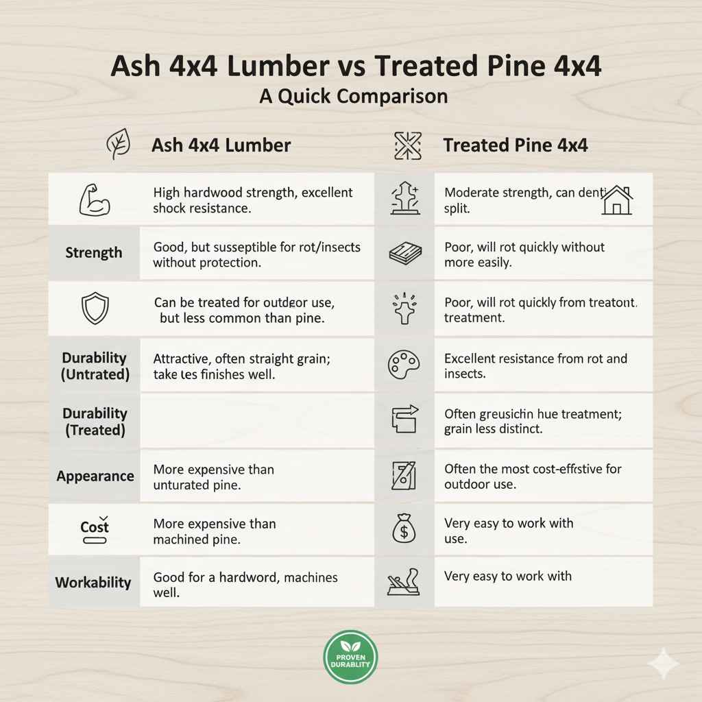Ash 4x4 Lumber vs. Treated Pine 4x4 – A Quick Comparison